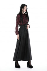 Wine Red Turn-down Collar Ruffled Long Sleeves Women's Gothic Blouse - Product - 9