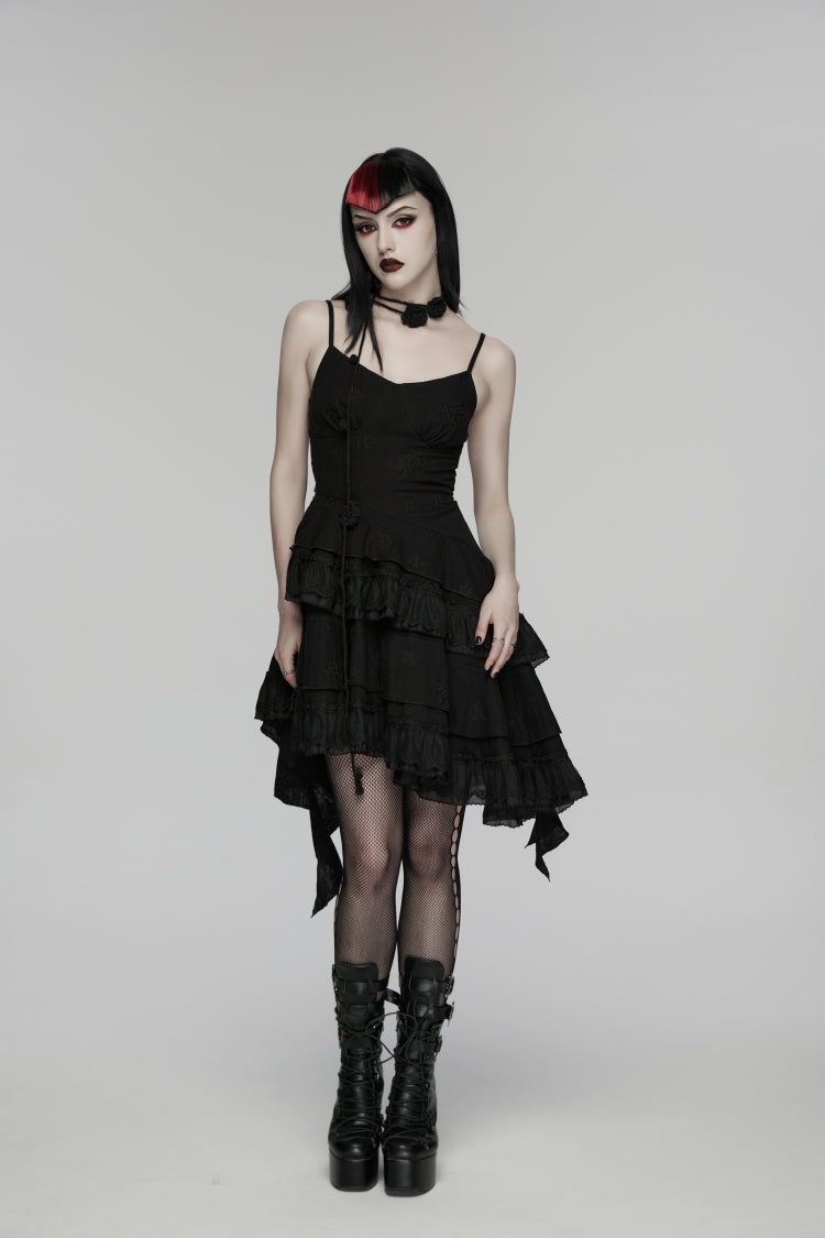 Black Embroidered loral Embroidered Asymmetric Women's Gothic Jsk Dress raduation Dress - Product - 5