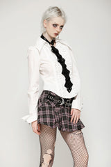 Pink/Brown Buckled Plaid Women's Punk Pleated Mini Skirt - Product - 5