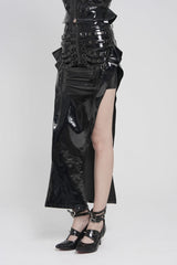 Black Cut-Out Irregular Zippered Women's Punk Long Skirt - Product - 9