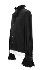 Black Chiffon Embroidered Long Sleeves Mens Gothic Blouse - Product - 6