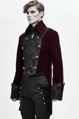 Red Court Pattern Lapel Collar Velvet Mens Gothic Coat - Product - 2