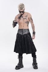 Black Printed Spliced Lace-Up Pleated Chain-Decorated Men's Punk Skirt - Product - 11