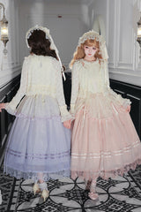 [Tulip Scent] Halterneck Sleeveless Printed Ruffled Lace Lace-Up Fishbone Sweet Lolita Jsk Dress Set (Pink/Purple 2 Colors) - Product - 7