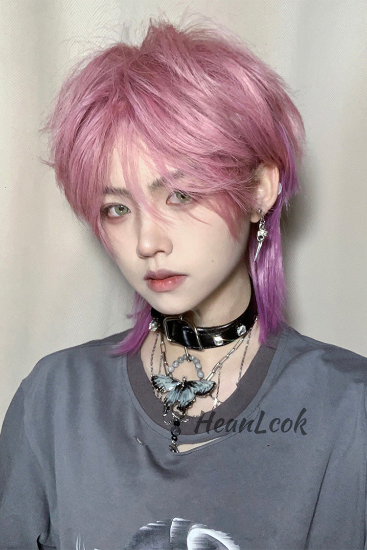 Purple/Pink Wolf Tail Mullet Head Medium Haircut Ouji Wig - Product - 2