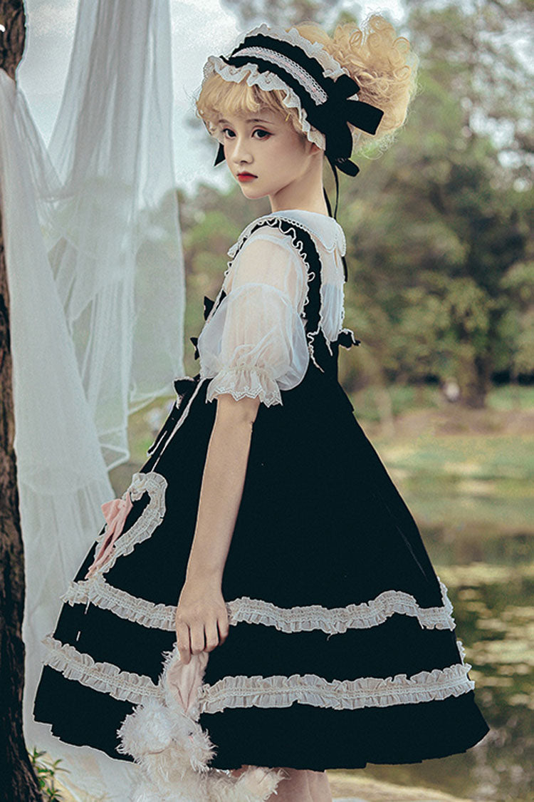 Black High Waist Love Bowknot Ruffled Princess Sweet Lolita JSK Dress - Product - 3