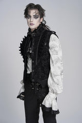 Black Stand Collar Sleeveless Jacquard Embroidered Buckled Pleated Men's Gothic Vest - Product - 11