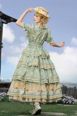Green [Lemon Chicken] Short Sleeves Triple-Layered Print Ruffle Bowknot Lace Sweet Gorgeous Lolita Dress - Product - 7