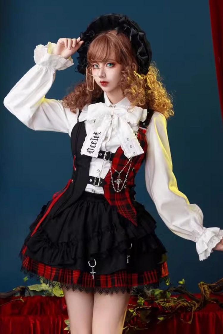 Subculture Plaid Print Ruffle Princess Lolita Skirt Set 2 Colors - Red/Black - 1
