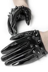 Black Leather Rivets Women's Steampunk Gloves - Black - 1