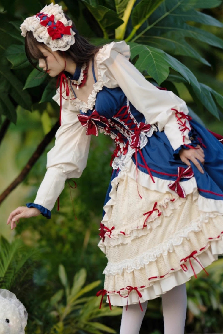 White/Blue Snow White Love Song Ruffle Cardigan Bowknot Long Sweet Lolita Dress - Product - 6