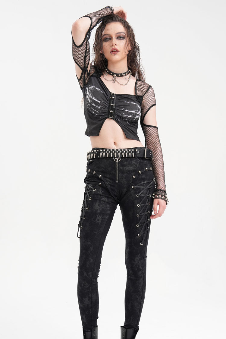 Black Long Sleeves Hollow Mesh Ripped Women's Punk Corset - Product - 13