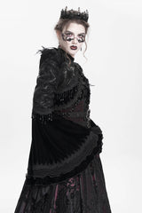 Black Long Sleeves Floral Embroidery Women's Gothic Beaded Frog Short Jacket - Product - 12