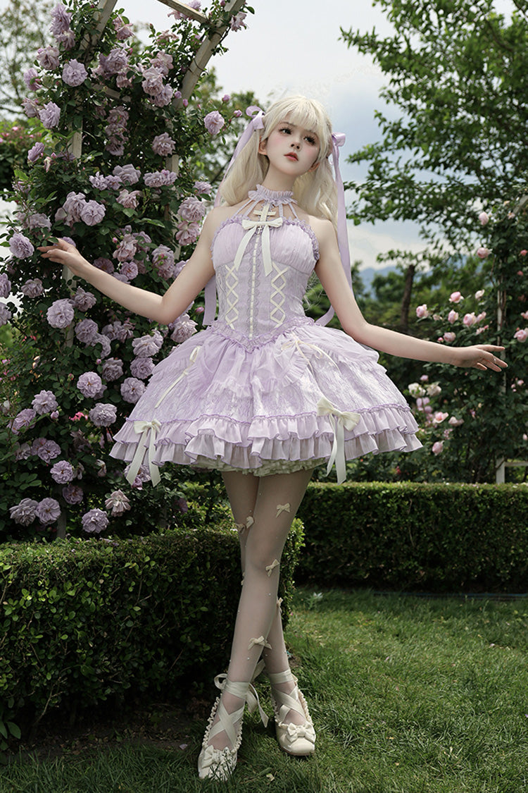 Purple Tube Top Sleeveless Ruffle Bowknot Gothic Lolita Jsk Tiered Dress - Product - 13