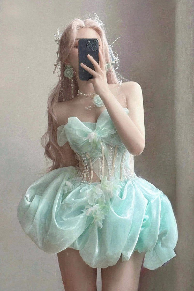 Green Fairy Sleeveless Bowknot Fishbone Pearl Sweet Princess Lolita Jsk Bud Dress - Product - 3