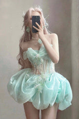 Green Fairy Sleeveless Bowknot Fishbone Pearl Sweet Princess Lolita Jsk Bud Dress - Product - 3