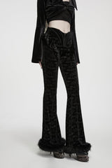 Black Jacquard Ruffled Slim Fit Women's Gothic Flare Pants - Product - 8