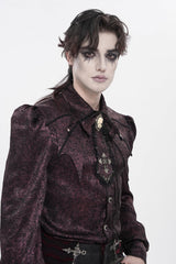 Red Lapel Collar Long Lantern Sleeves Jacquard Bow Men's Gothic Shirt - Product - 8