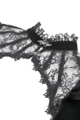 Black Stand Collar Long Flared Sleeves Lace Spliced Velvet Women's Gothic Cape - Product - 12