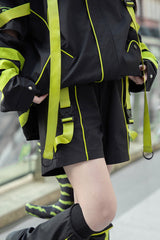 Yellow/Green/Black Long Sleeves Print Cat Ears Hooded Jirai Kei Handsome Coat - Product - 6