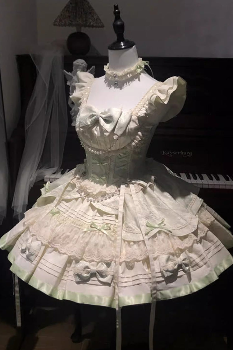 Mint Milk Green Sleeveless Ruffle Bowknot Lace Sweet Ballet Lolita Jsk Dress - Product - 2