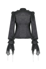 Black Long Lantern Sleeves Ruffled Spliced Lace Women's Gothic Blouse - Product - 12