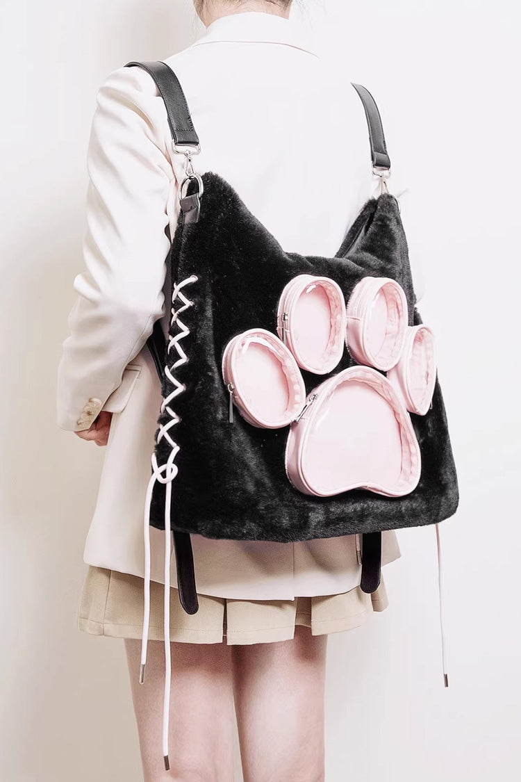Black/Pink Cute Lace-Up Dog/Cat Paw Sweet Lolita Itabag - Product - 3