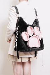 Black/Pink Cute Lace-Up Dog/Cat Paw Sweet Lolita Itabag - Product - 3