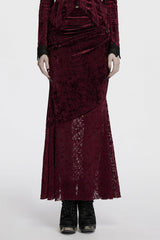 Red Batwing Hollow Embroidery Stitching Lace Women's Gothic Fishtailed Skirt - Red - 1