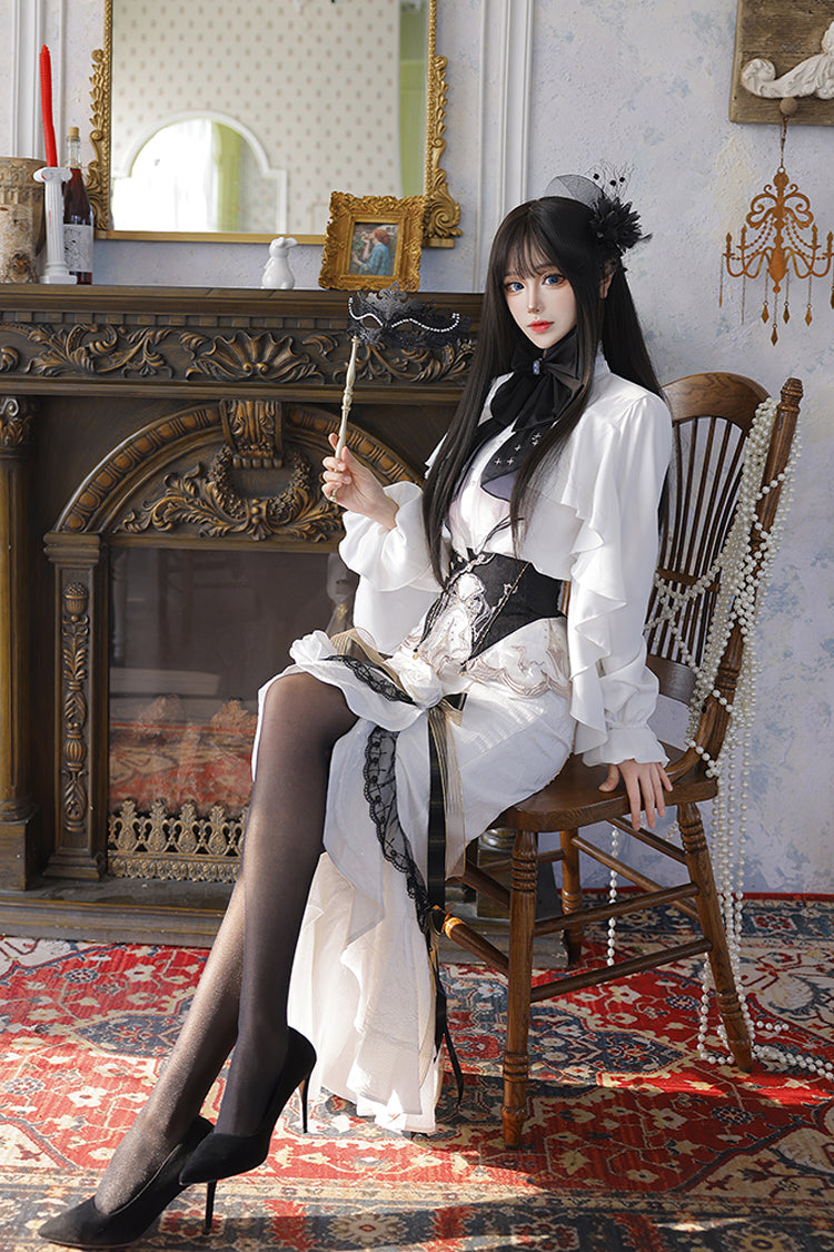 White [Star Gate] Jacquard Embroidery Bowknot Irregular Sweet Elegant Princess Lolita Skirt - Product - 6