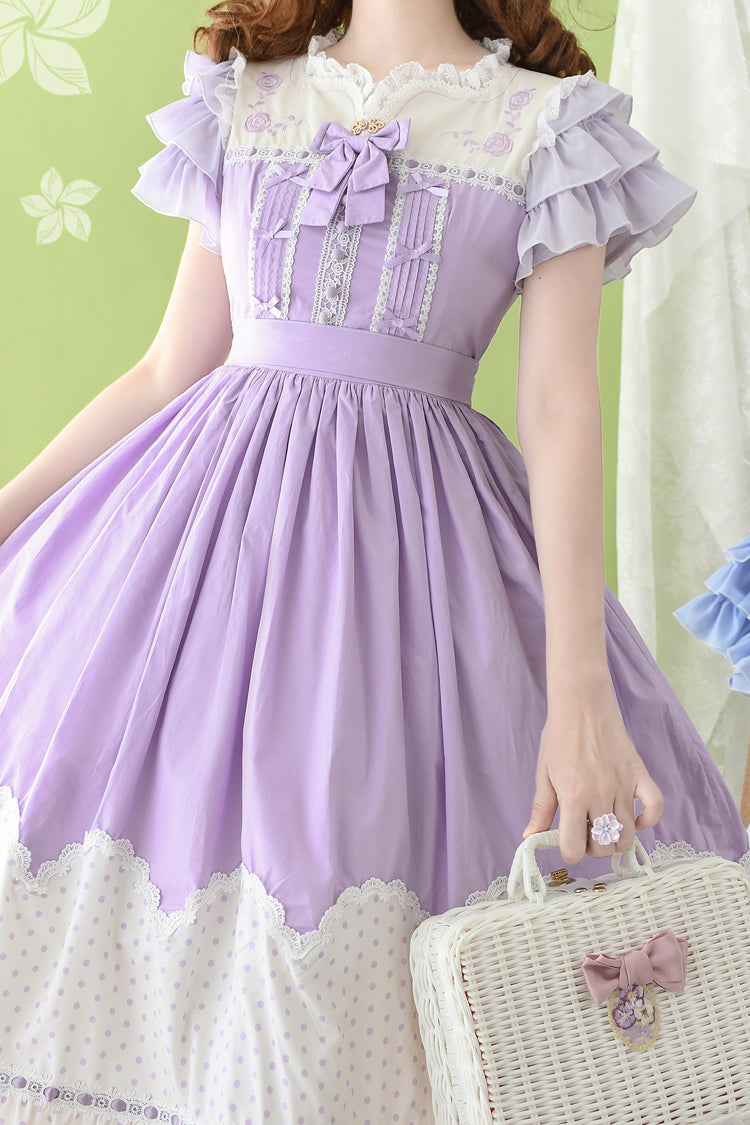 [Summer Wind] Short Sleeves Polka Dot Print Ruffle Embroidery Sweet Lolita Dress 3 Colors - Product - 8