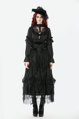 Black Sheer Stand Collar Ruffled Long Lantern Sleeves Women's Gothic Blouse - Product - 7