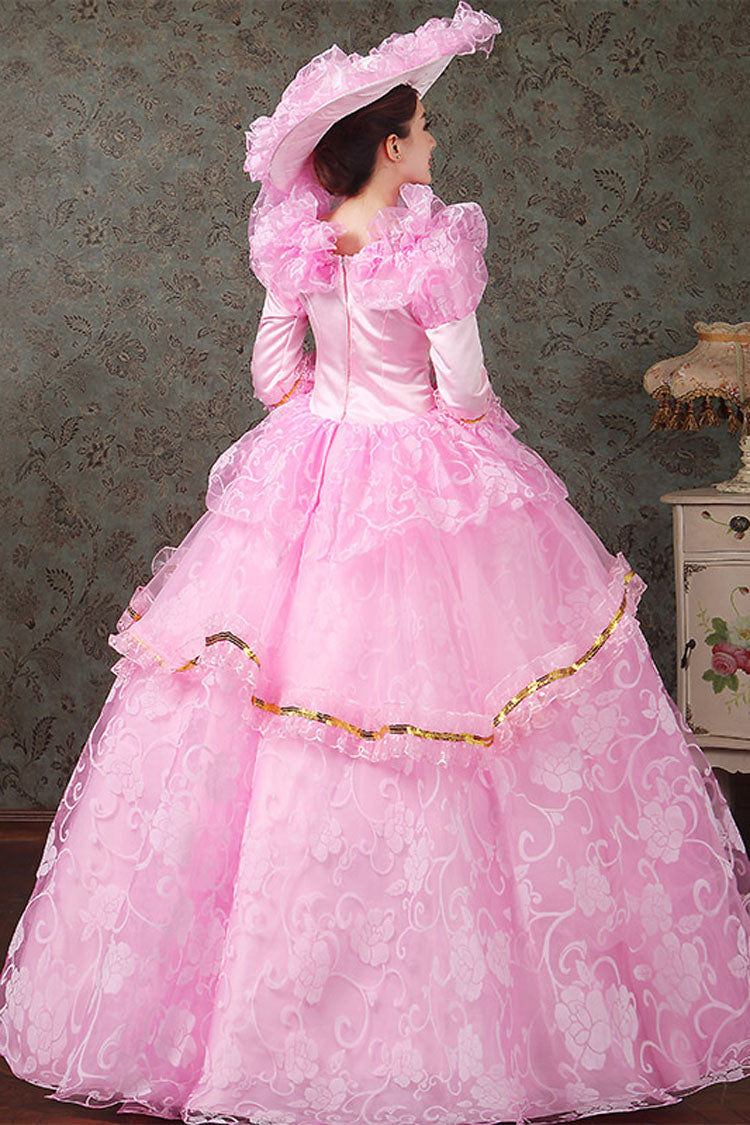 Half Sleeves Diamond Button High Waisted Hollow Embroidery Floral Print Multi-Layer Victorian Lolita Prom Dress - Product - 3