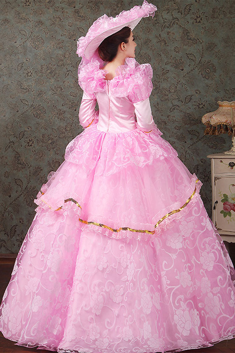 Half Sleeves Diamond Button High Waisted Hollow Embroidery Floral Print Multi-Layer Victorian Lolita Prom Dress - Product - 3