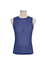 Blue Elasticity Perspective Rhombus Net Yarn Sleeveless Men's Gothic T-Shirt - Product - 6