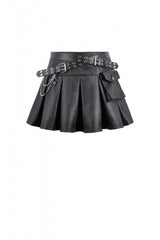 Black Cross Belt Chain-Decorated Lace-Up Women's Punk Pleated Skirt - Product - 3