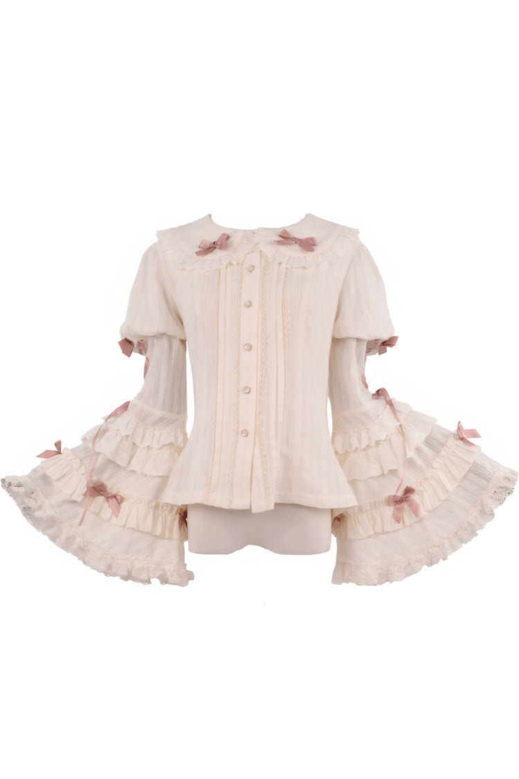 Pink [Antique Teddy Bear] Sleeveless Printed Bow Lace Sweet Elegant Lolita Jsk Dress - Pink-Blouse(Only) - 12