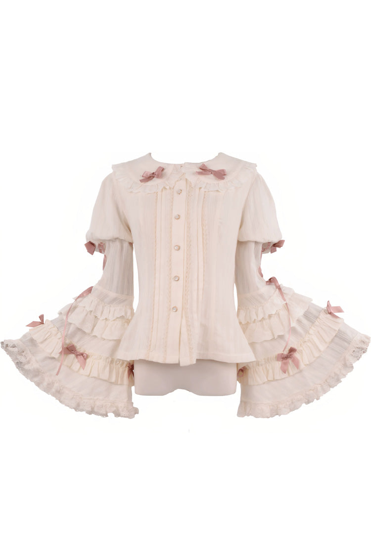 Pink [Antique Teddy Bear] Sleeveless Printed Bow Lace Sweet Elegant Lolita Jsk Dress - Pink-Blouse(Only) - 12