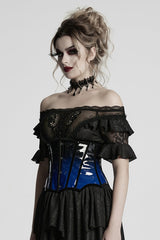 Black/Blue Gradient Patent Leather Women's Gothic Underbust Corset - Product - 2