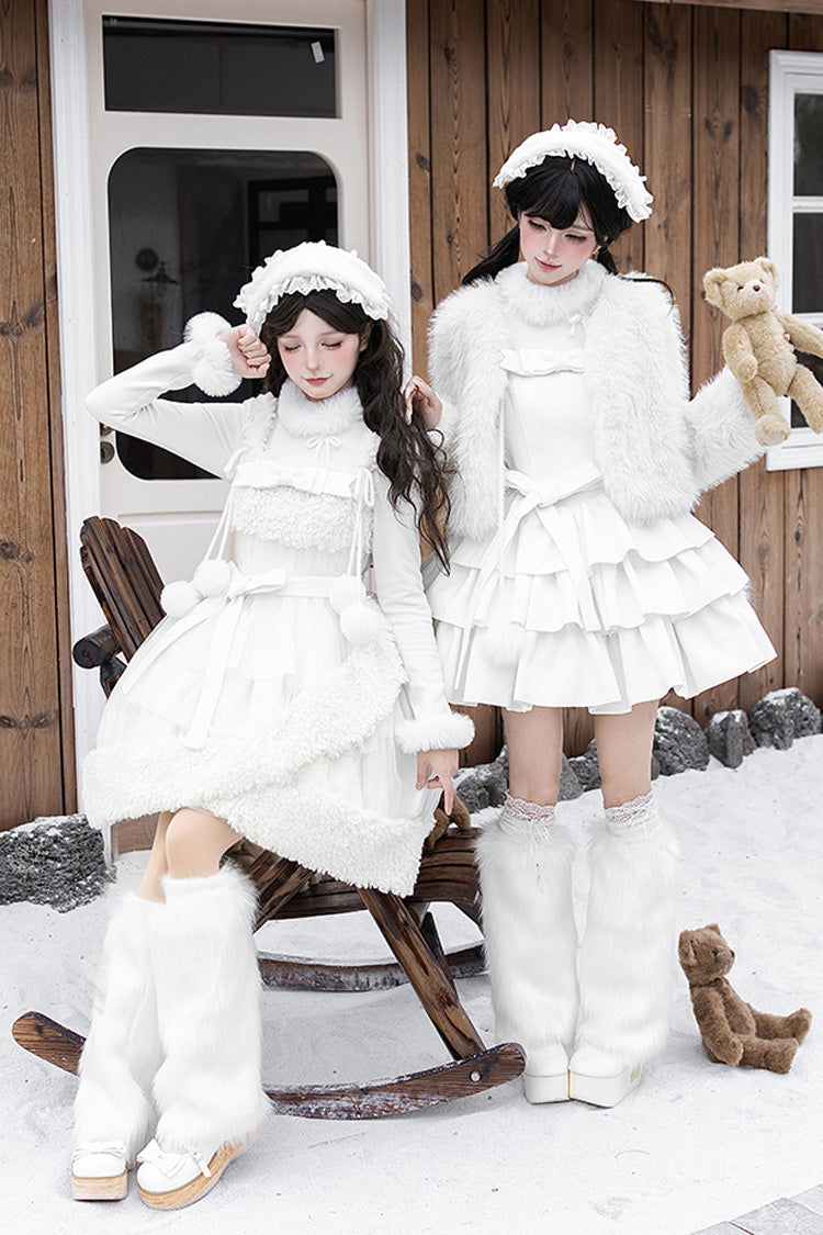 [White Chocolate] Triple-Layered Ruffle Bowknot Sweet Lolita Jsk Dress Set - Product - 4