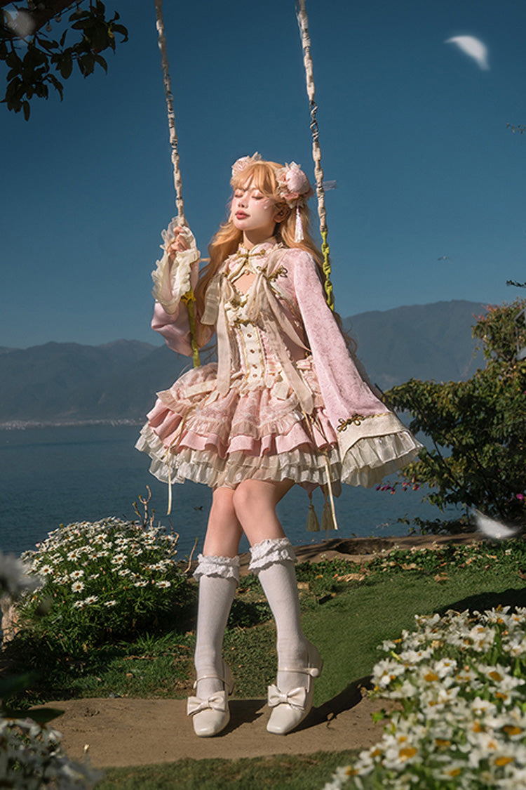 Pink White Pear Dream Multi-layer Ruffle Lace Sweet Chinese Style Princess Lolita Jsk Dress - Product - 9