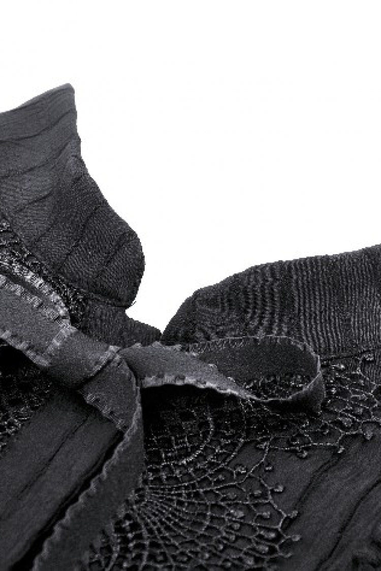 Black Lace Ruffled Stand Collar Bow Sleeveless Triple-Layered Hem Women's Gothic Dress - Product - 14