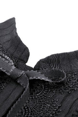 Black Lace Ruffled Stand Collar Bow Sleeveless Triple-Layered Hem Women's Gothic Dress - Product - 14