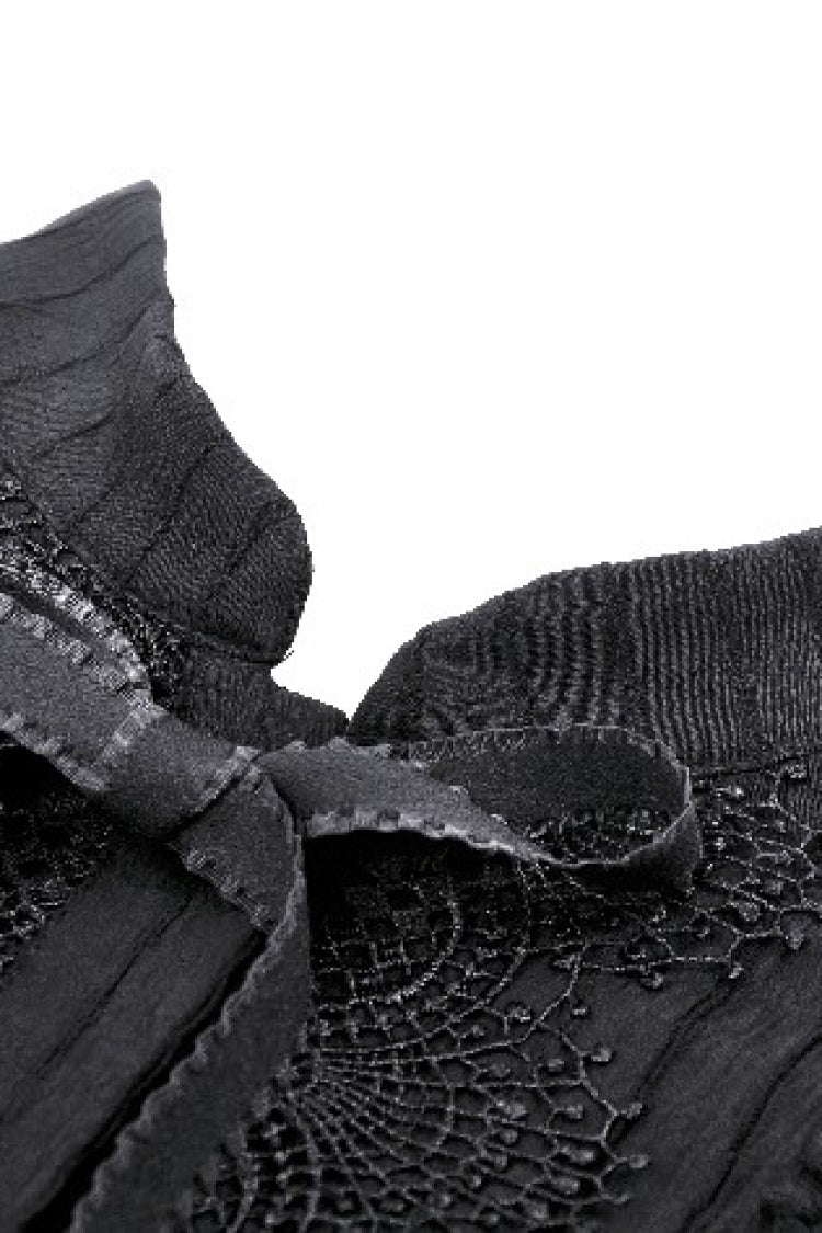 Black Lace Ruffled Stand Collar Bow Sleeveless Triple-Layered Hem Women's Gothic Dress - Product - 14