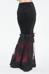 Black/Red High Waisted Embroidery Stitching Lace Women's Gothic Skirt - Product - 3