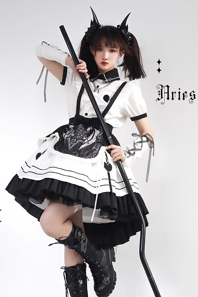White/Black Ruffle British Style Maid Gothic Lolita Strap Dress - Product - 6