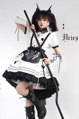 White/Black Ruffle British Style Maid Gothic Lolita Strap Dress - Product - 6