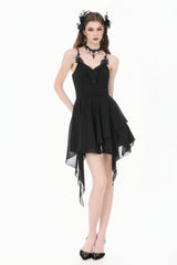 Black V Collar Lace Embroidered Asymmetric Women's Gothic Slip Dress - Product - 7