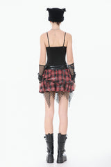 Black Strap Off Shoulder Asymmetric Side Lace-Up Eyelet Women's Punk Plaid Cross Bustier - Product - 4