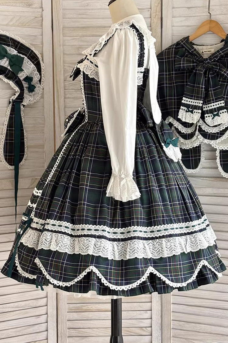 Green [Gingham Petal Bunny] Printed Ruffled Bow Sweet Lolita Jsk Dress - Product - 13